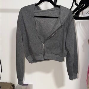 Cropped Gray Zip-Up Hoodie
